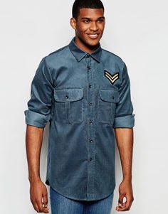 Вельветовая рубашка с нашивкой в стиле милитари Reclaimed Vintage - Темно-синий