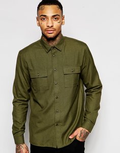 Рубашка цвета хаки в стиле милитари с двумя карманами ASOS - Хаки