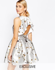 Атласное платье мини с цветочным принтом Hope and Ivy - Серый сатиновый мульти