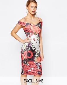 Платье-футляр с открытыми плечами и блочным цветочным принтом Hope and Ivy - Красный многоцветный принт