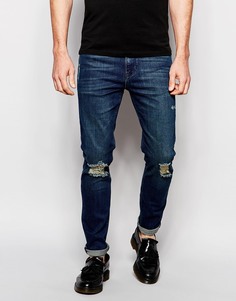 Темные рваные джинсы скинни ASOS - Темный синий