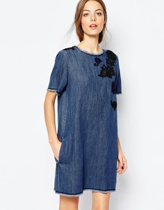 Джинсовое платье мини с вышивкой Sportmax Code - 002 midnight blue