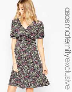 Короткое приталенное платье с окантовкой и цветочным принтом ASOS Maternity - Цветочный