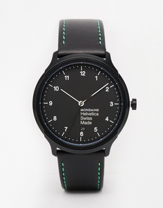 Часы с кожаным ремешком Mondaine Helvetica NY - Черный