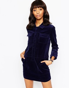 Темно-синее вельветовое цельнокройное платье ASOS - Темно-синий
