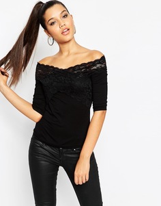 Топ с открытыми плечами и кружевной отделкой ASOS - Черный