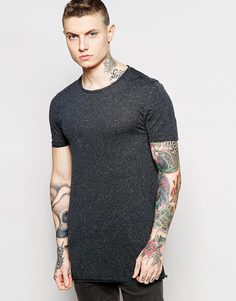Длинная эластичная футболка из льняной смеси ASOS - Выбеленный черный