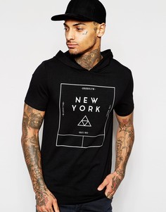 Облегающая футболка с типографским принтом и капюшоном ASOS - Черный