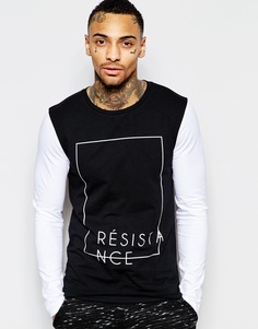 Облегающий лонгслив с принтом и контрастными рукавами ASOS - Черный