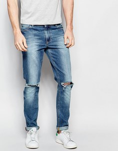 Рваные зауженные джинсы с потертостями ASOS - Синий выбеленный