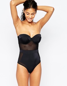 Слитный купальник с сетчатой вставкой ASOS FULLER BUST DD-G - Черный