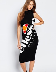 Облегающее платье с высокой горловиной и большим логотипом Ellesse - Черный