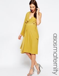 Асимметричное платье миди на одно плечо с запахом ASOS Maternity - Лайм