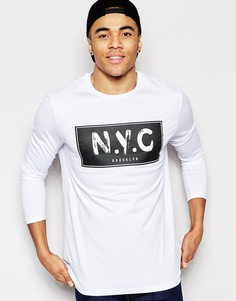 Свободный длинный лонгслив с принтом ASOS - Белый