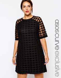 Цельнокройное платье с решетчатой сеточкой эксклюзивно для ASOS CURVE - Черный