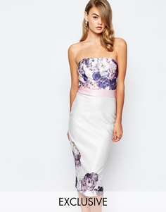 Платье бандо с контрастным поясом и оборками True Violet - Многоцветный цветочный