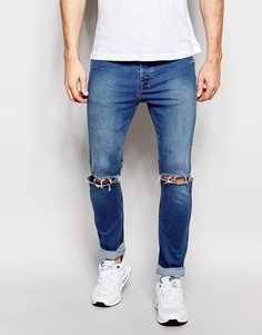 Облегающие джинсы с рваными коленками Hype - Синий