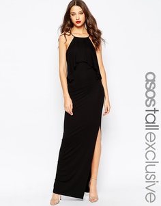 Платье макси с рюшами и глубоким вырезом сзади ASOS TALL - Черный