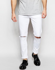 Белые зауженные джинсы с дырками на коленях ASOS - Белый