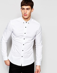 Белая саржевая рубашка скинни с длинными рукавами ASOS - Белый