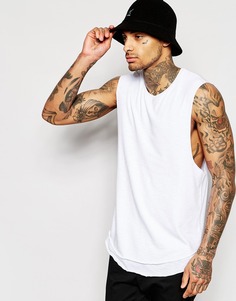 Удлиненная футболка без рукавов с закругленной ярусной кромкой ASOS - Белый