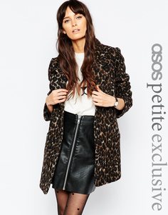 Пальто с леопардовым принтом ASOS PETITE - Мульти