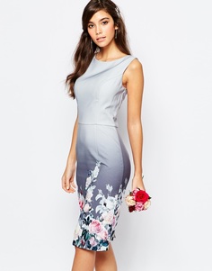 Атласное платье-футляр с цветочным принтом Chi Chi London - Серый с цветочным принтом