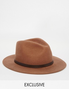 Мягкая фетровая шляпа с кожаной отделкой Reclaimed Vintage - 0