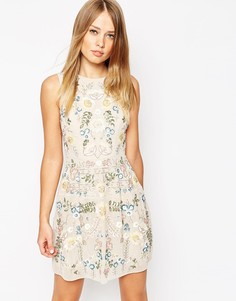 Кружевное платье мини Needle &amp; Thread - Rose beige