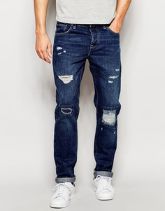 Умеренно-синие рваные джинсы слим ASOS - Умеренный синий