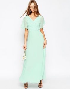 Кружевное платье макси с плиссировкой ASOS WEDDING - Мятный