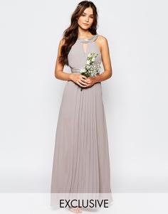 Плиссированное платье макси TFNC WEDDING - Опаловый серый
