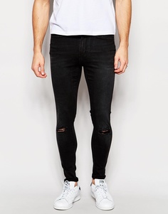 Черные винтажные супероблегающие джинсы с рваными коленками Waven Royd - Винтажный черный