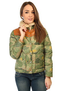 Пуховик женский Penfield Rockwool Camo Leather Yoke Down Jacket Olive