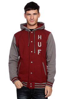 Куртка бомбер Huf Campus Snap Front Premium Hoodie Burgundy/Gray