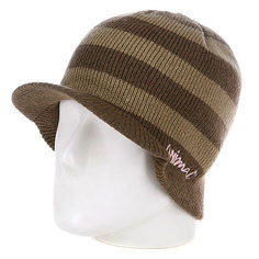 Шапка с козырьком женская Animal Kakapo Stripe Peak Wool Beanie Olive