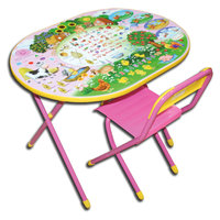Розовый набор детской мебели "Веселая ферма" (овал; 3-7 лет), Дэми
