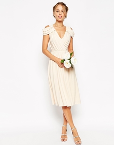 Платье миди с открытыми плечами и драпировкой ASOS WEDDING - Wine