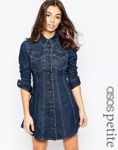 Джинсовое платье-рубашка в стиле вестерн ASOS PETITE - Синий выбеленный