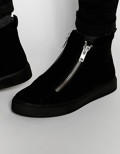 Черные ботинки на толстой подошве с верхом из искусственной замши и молниями ASOS - Черный