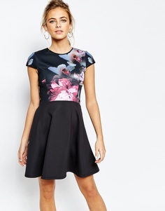 Короткое приталенное платье с принтом Ted Baker - Мульти