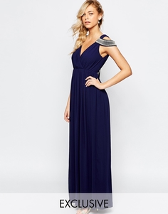 Платье макси с открытыми плечами и запахом TFNC WEDDING - Темно-синий