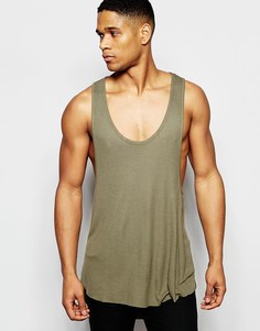 Удлиненная майка-борцовка в рубчик ASOS - Хаки