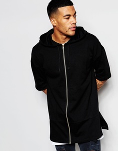 Длинное свободное худи на молнии с разрезами по бокам ASOS - Черный