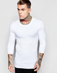 Белая облегающая футболка с круглым вырезом и рукавами 3/4 ASOS - Белый