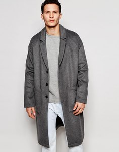 Полушерстяное пальто с заниженной линей плеч ASOS - Серый