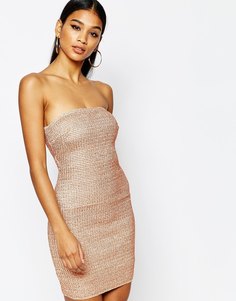 Бандажное платье-бандо с отделкой металлик WOW Couture - Розовое золото