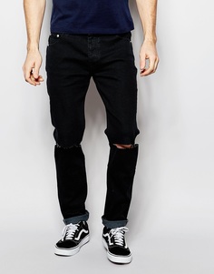 Облегающие джинсы с элементами поношенности D-Struct - Черный