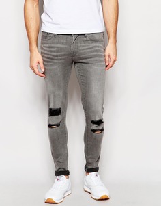 Супероблегающие серые джинсы с рваными коленями Waven Erling - Серый