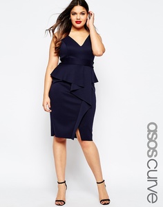 Платье-футляр с баской‑оборкой ASOS CURVE - Темно-синий